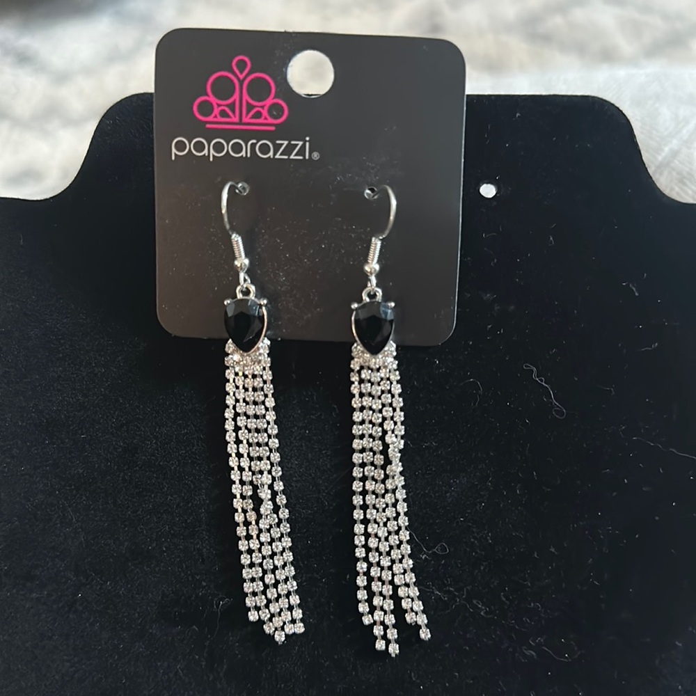 Paparazzi black and rhinestone earrings